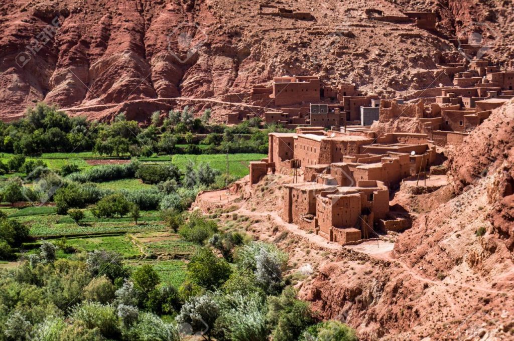 village houses in Ounila valley in the foothills of the Atlas mo